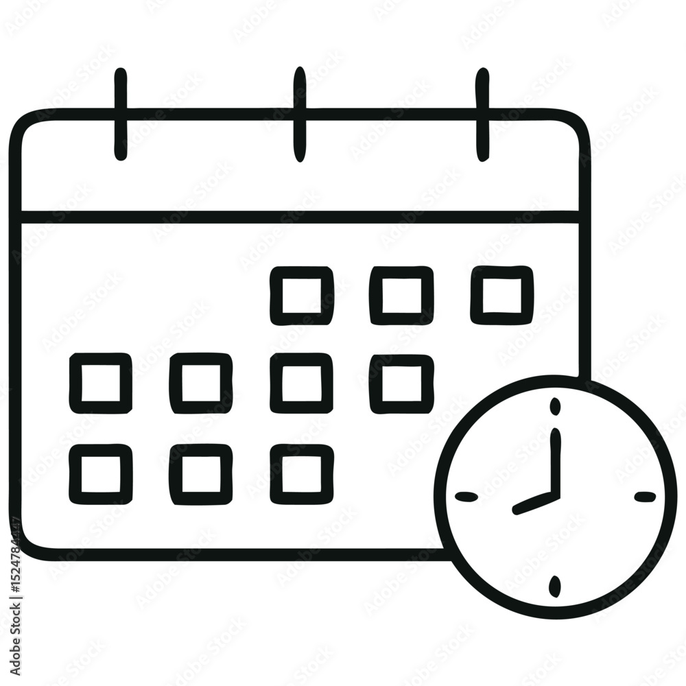 Aufkleber doodle style calendar with clock icon representing schedule and time management