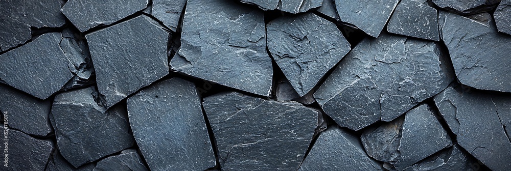 Poster dark slate stones arranged in an overlapping pattern, creating a textured, natural stone wall surfac