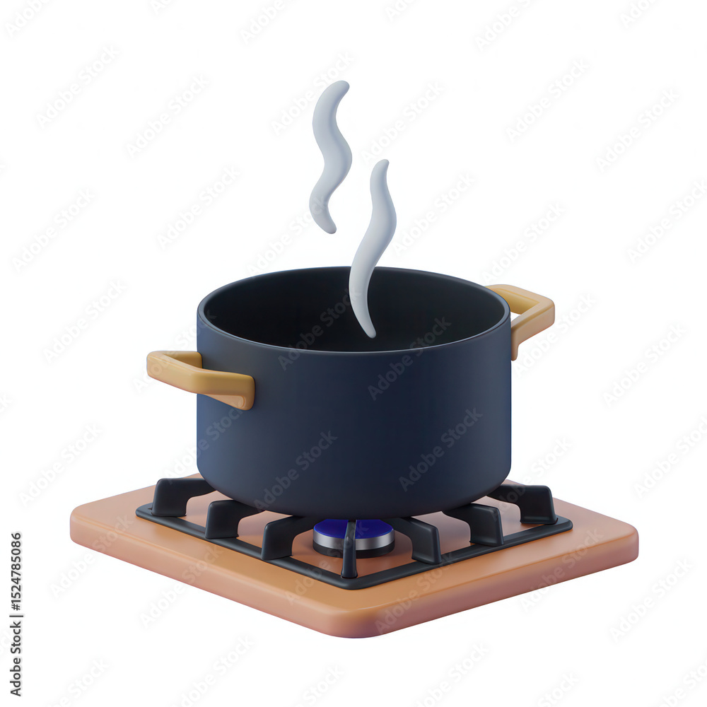 Poster 3d render of a pot simmering on a stovetop isolated on transparent background