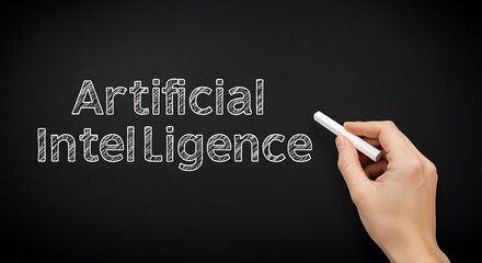 Artificial intelligence concept written on a chalkboard with a hand holding chalk
