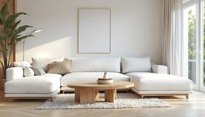 Living Room with Sofa, Table and Plant