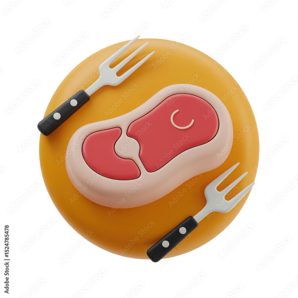 Poster 3d render of steak with forks isolated on transparent background