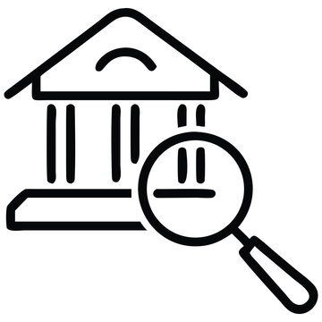 Examination of Finance Banking Building with Magnifying Glass for Financial Review and Analysis