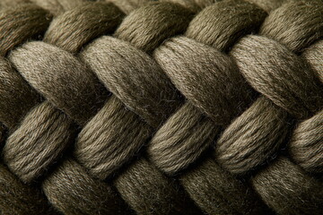 Close-up of woolen braid evokes warmth and simplicity, perfect for organic lifestyle visuals, textile promotions, and minimalist mood boards.

