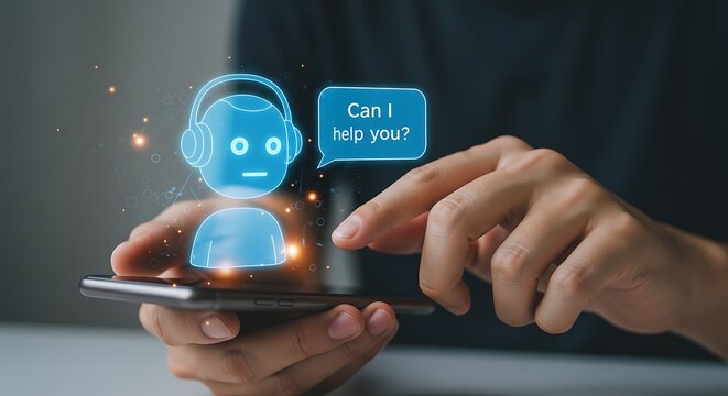 Person interacting with an ai chatbot on their smartphone for customer support assistance