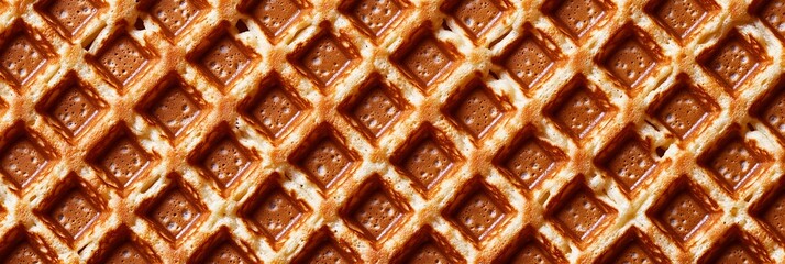 Close-up view of a crispy waffle texture with a golden-brown, grid-like pattern.