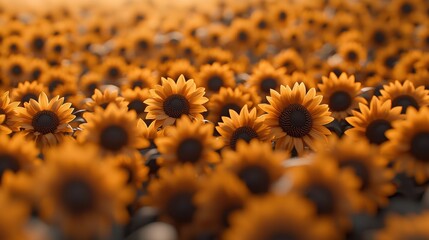 Breathtaking Aerial Panoramic Serene Golden Sunrise Landscape Concept. Vibrant Sunflower Field with Bright Yellow Petals Under Warm Natural Light