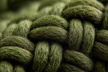 Close-up of thick woven yarn forming a chunky braid with soft texture and depth. Perfect for crafting visuals, natural product branding, and cozy design projects.

