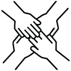 Obraz premium Four Hands United Illustrating Teamwork, Cooperation, and Partnership Concept