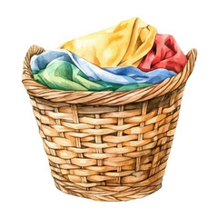 Laundry Basket, watercolor painting vector, high quality, isolated on a white background.
