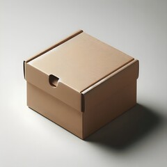 Naklejka premium Cardboard food container with folded lid designed in zero-waste packaging concept on light grey background with soft lighting