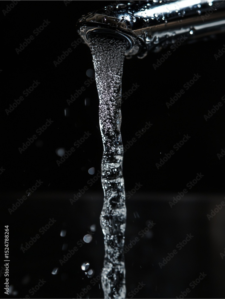 Poster flowing tapwater: a close-up shot captures the elegance of water cascading from a metallic tap again
