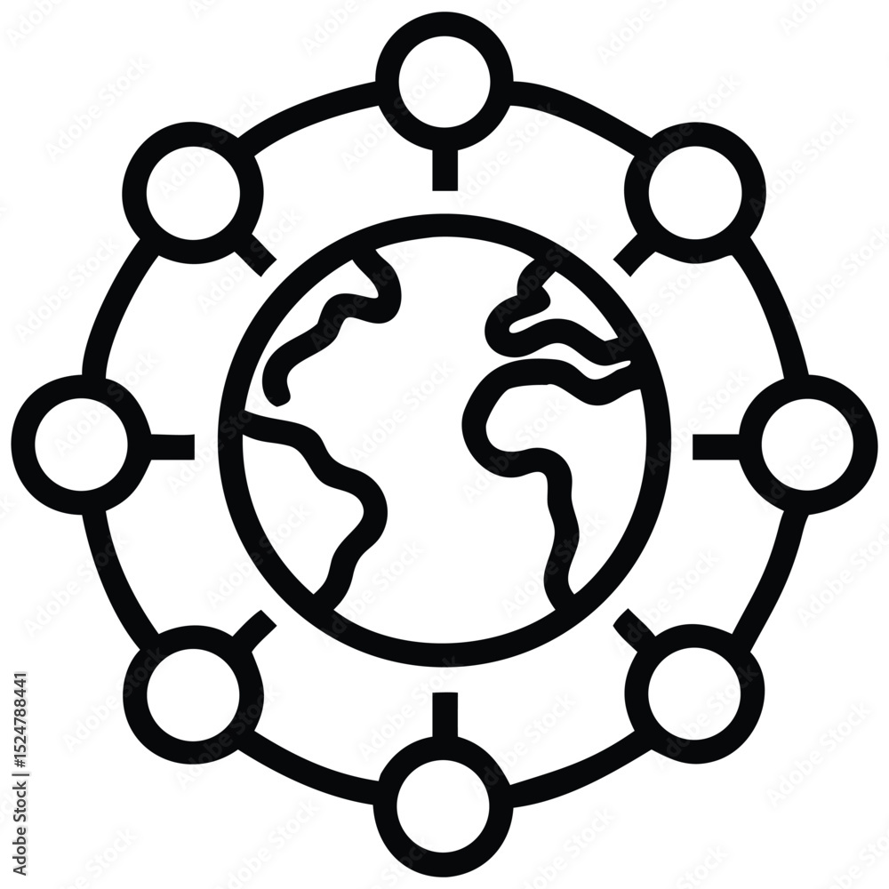 Poster global network world surrounded by nodes, representing connection and global reach