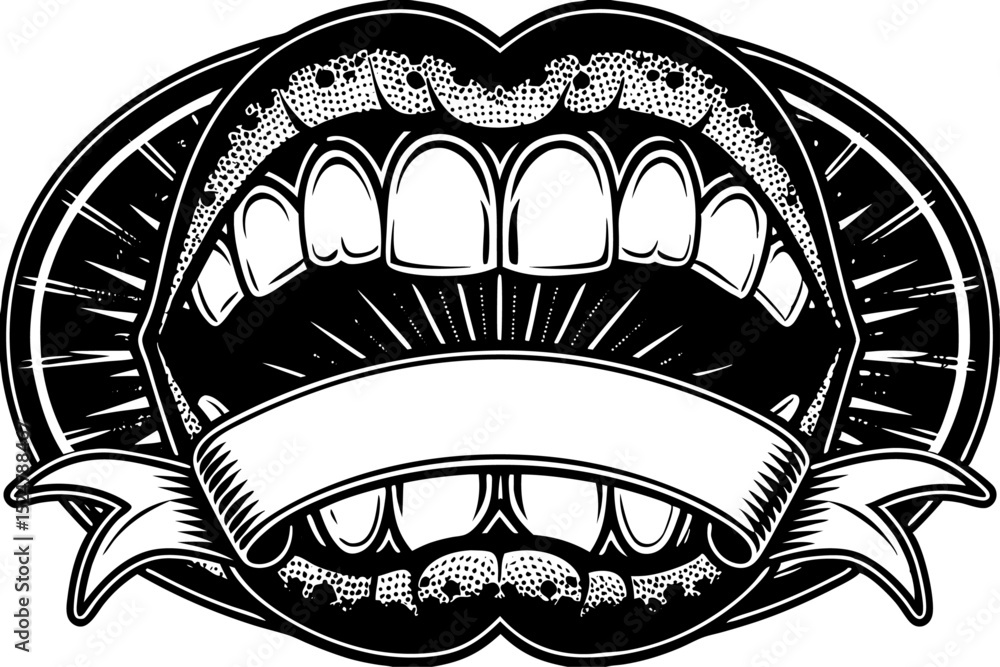 Poster grunge style angry mouth design element isolated on transparent background