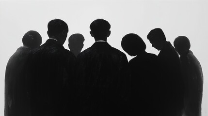 Minimalist Monochrome Silhouettes &ndash; Backlit Suited Figures with Dramatic Shadows from Low Angle