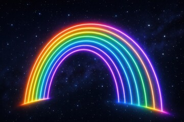 Fototapeta premium A Neon Rainbow Bridge Stretching Across a Cosmic Starry Background – Celestial Visualization for Artistic Realism