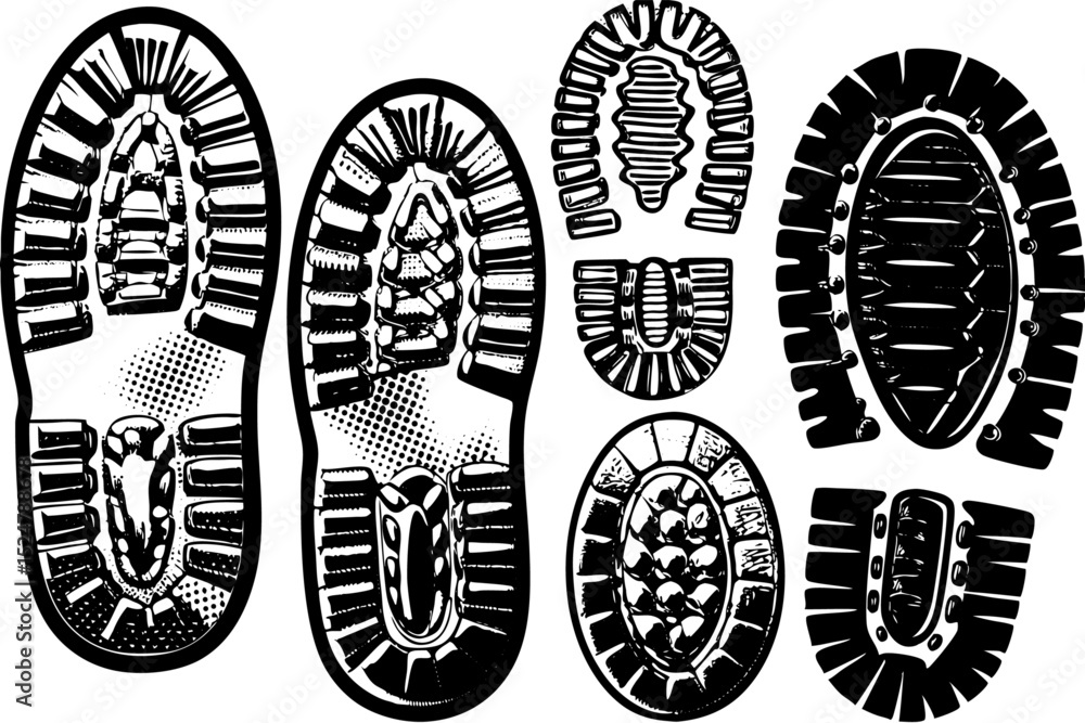 Poster vintage boot print design halftone stipple effect isolated on transparent background