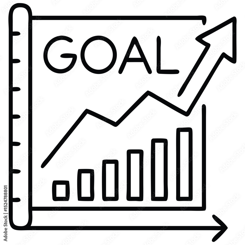 Poster goal achievement graph with ascending trend and arrow, growth concept in format