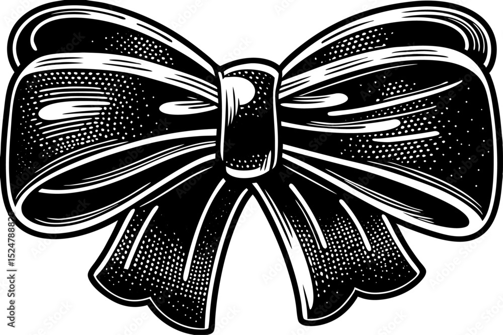 Poster grunge style bow ribbon design with halftone stipple effect isolated on transparent background