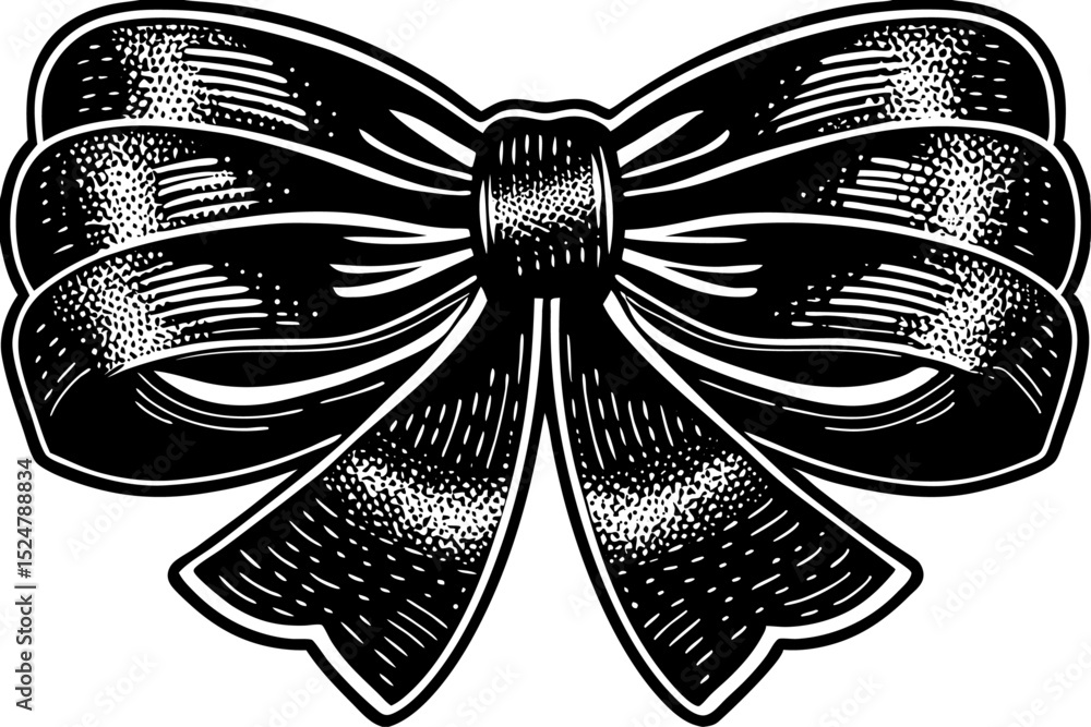 Poster stylish bow ribbon design with halftone stipple effect grunge texture isolated on transparent backgr