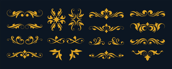 Luxurious Golden Ornaments and Flourishes for Elegant Design Projects, Decorative Golden Borders and Filigree a Touch of Opulence for Any Design