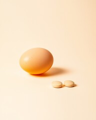 Egg with Pills: A studio shot captures the contrasting textures and shapes of a single egg, symbolizing new life, juxtaposed with two pills, representing the complexities of health and wellness