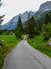Switzerland, Meiringen, a path with trees on the side of a mountain road