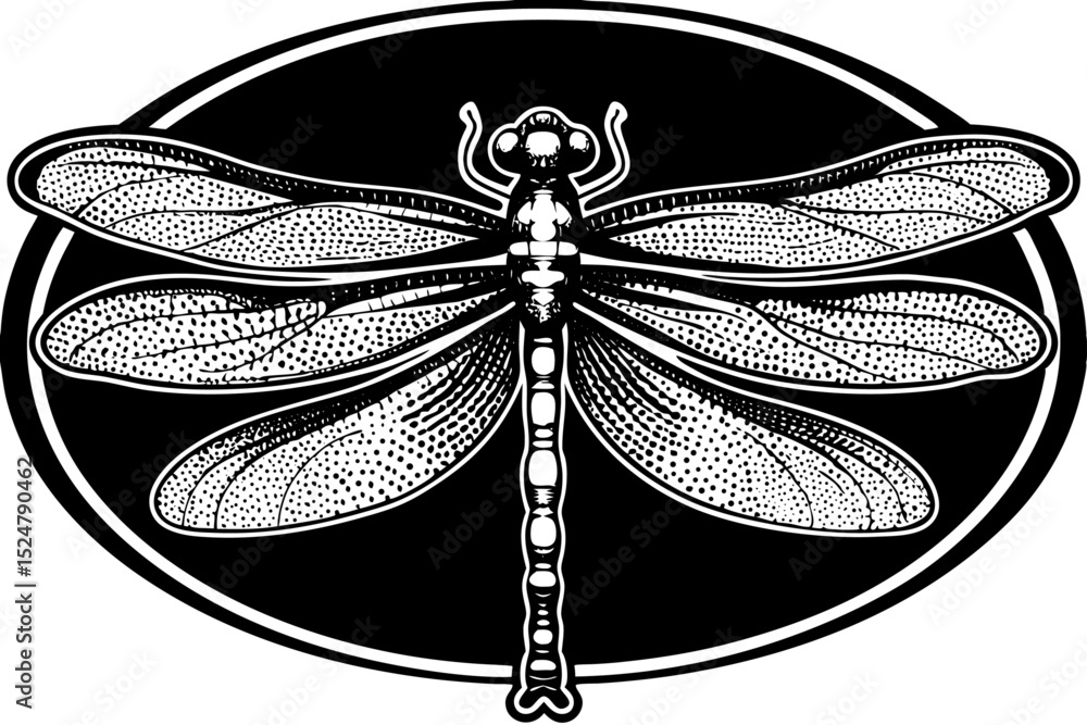 Poster stylized dragonfly design with halftone stipple effect grunge texture isolated on transparent backgr