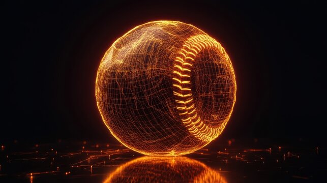Futuristic baseball concept art glowing with energy on reflective surface - Powered by Adobe