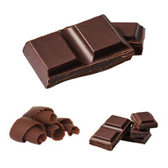Chocolates in a group, top view placed on a white background.