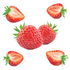 Strawberries in bunch, top view placed on white background.