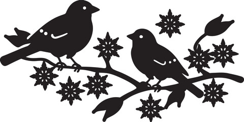 Black bird or raven silhouettes on a tree branch, a vector illustration of wild nature and animal design