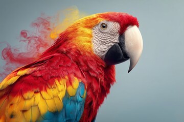 Fototapeta premium A colorful parrot with a black beak and red feathers