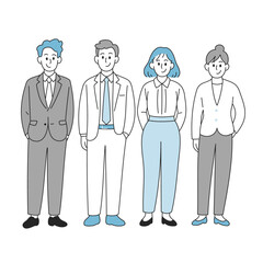 オフィスカジュアルの男女グループイラスト