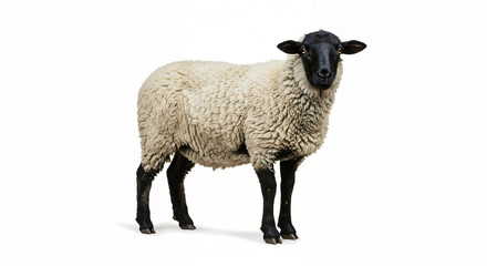 Fototapeta premium Black-Faced Sheep on White Background, Generative AI