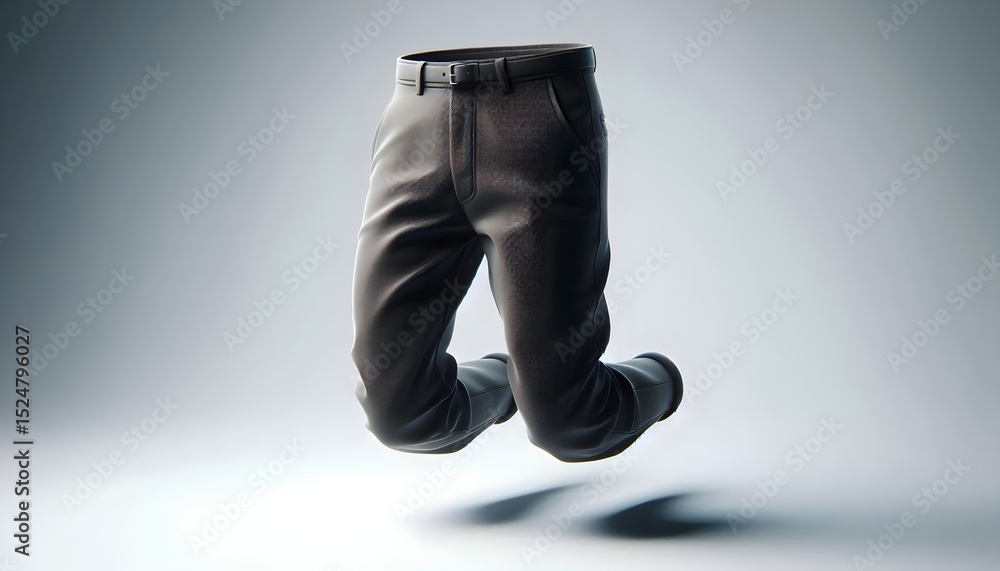 Poster Stylish casual trousers suspended with light shadows in 3D rendering showing belt loops and breathable material design