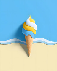 ice cream cone poster on beach background