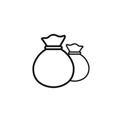 Simple line art icon of two money bags symbolizing wealth and finance.