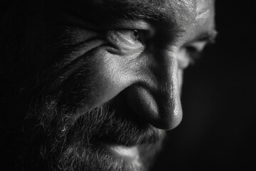 Obraz premium Black and White Cinematic Close-Up of Smiling Father with Beard