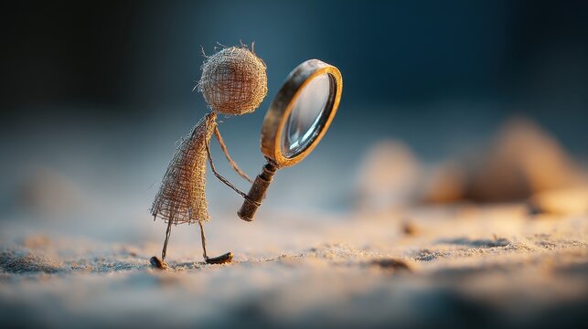Stick figure with magnifying glass symbolizes the process of investigation and critical examination of concepts and beliefs.
