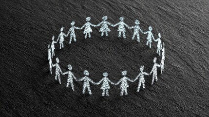 A group of stick figures encircling each other shows connection and teamwork, essential for community events and decisions.
