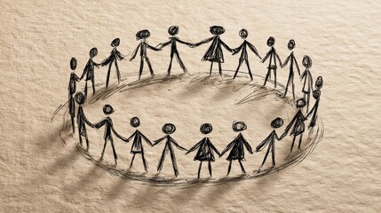 Stick figures gathered in a circle symbolize partnership and joint efforts, highlighting the power of shared vision and cooperation.
