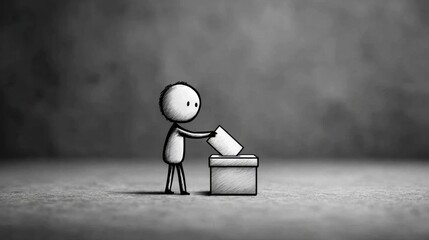 A stick figure casts a ballot into a box, symbolizing the fundamental right to vote and the power of democratic participation in shaping society.
