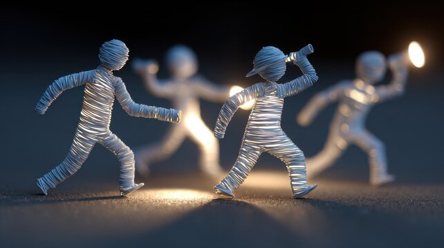 A group of stick figures with flashlights showcases the importance of collaboration in security and protection.
