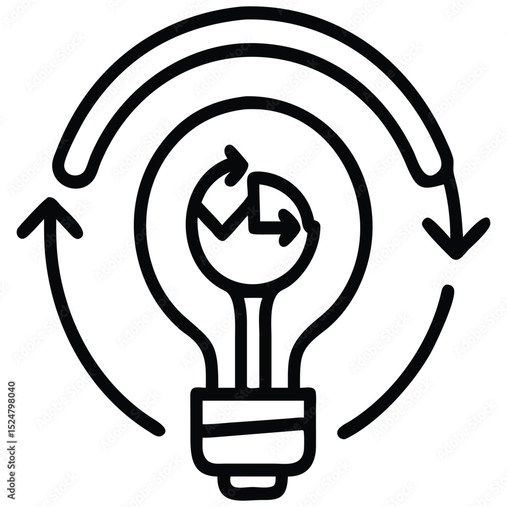 Poster idea iteration light bulb with circular arrows indicating continuous innovation and creativity