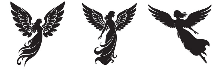 Hand drawn vector illustration of wheat with flying angel silhouettes and feathers