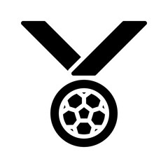 Fototapeta premium A modern, bold black glyph soccer medal icon. This solid vector represents achievement, victory, and awards in football or soccer. Ideal for sports apps, recognition, and winning themes.