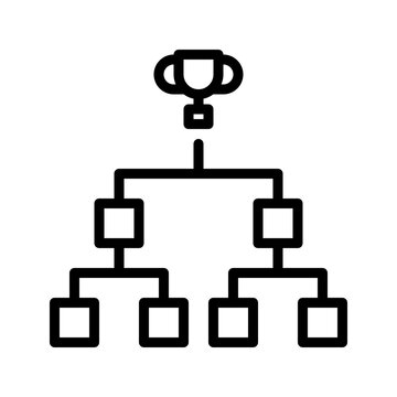 A modern, minimalist black outline tournament bracket icon. This versatile vector illustrates competition structures, knockout stages, and championship paths in sports. Ideal for game schedules