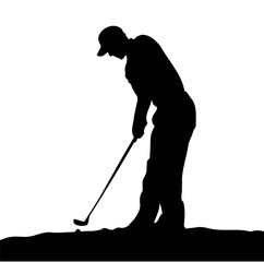 silhouette illustrations of a golfer playing the sport with a club and ball
