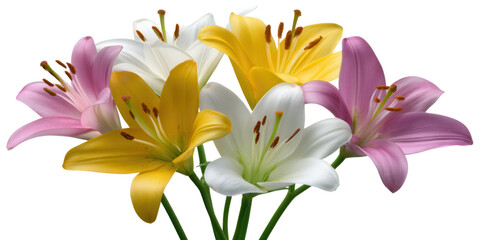 Obraz premium Colorful lilies bouquet isolated on transparent background